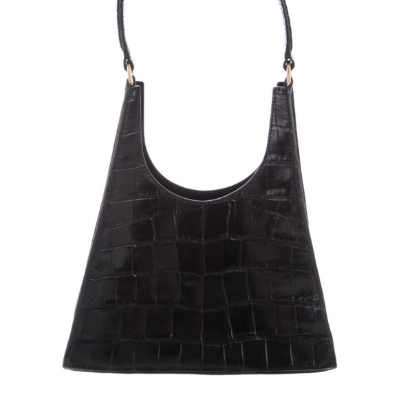 STAUD Handbags - STAUD Black Croc-Embossed Shoulder Bag